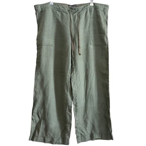 MICHAEL STARS | Sage Green Linen Wide Leg Ankle Length Pants | Large - Picture 1 of 5